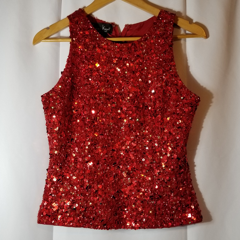 Vintage | Laurence Kazar | Red Sequin Silk Tank -M